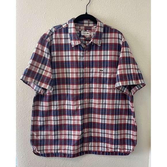 Lacoste Other - Lacoste Men's Shirt Size 45 (XL/2XL) Cotton Plaid Short Sleeve Collared Preppy